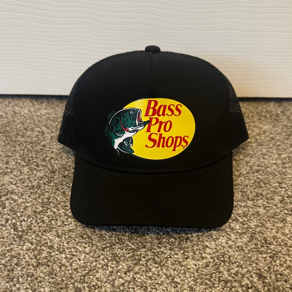 Bass Pro Shops Black Trucker Cap with Yellow Patch